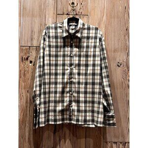 Cafe Noir Womens Oversized Flannel Button Up Shirt OS NWOT Made In Korea Beige &